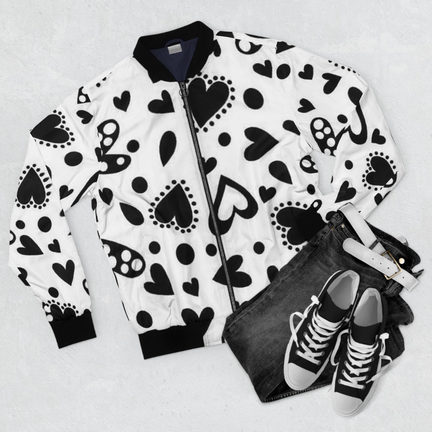 "Black and White Hearts" Bomber Jacket