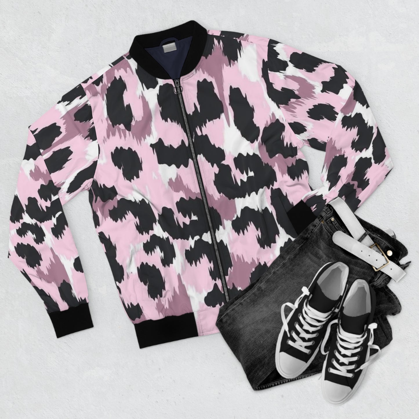 Pink Leopard Print Bomber Jacket