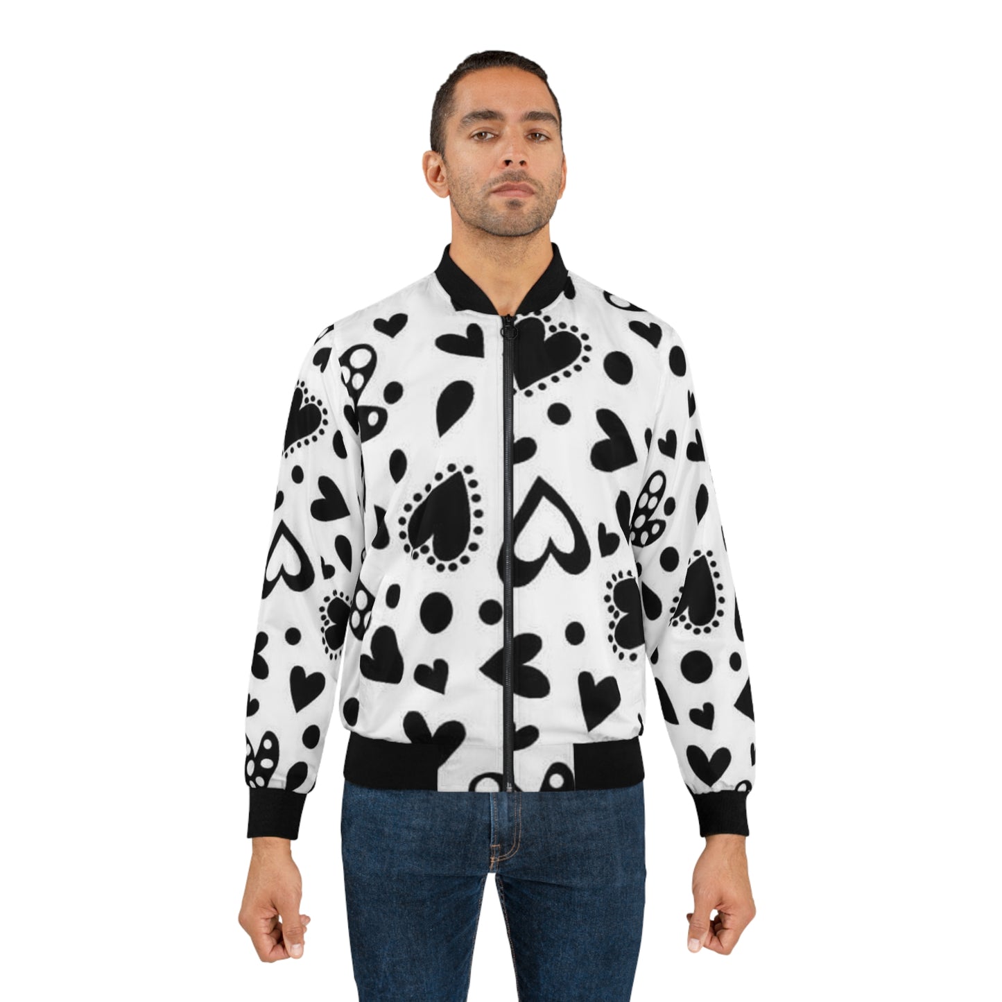 "Black and White Hearts" Bomber Jacket