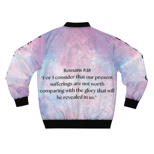Bible Verse: Romans 8:18 Pastel Galaxy Bomber Jacket
