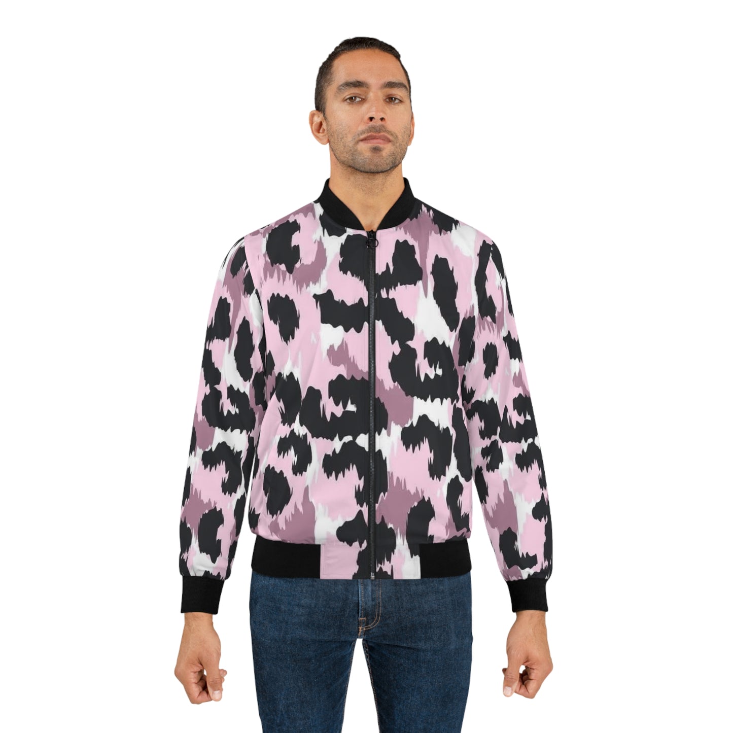 Pink Leopard Print Bomber Jacket