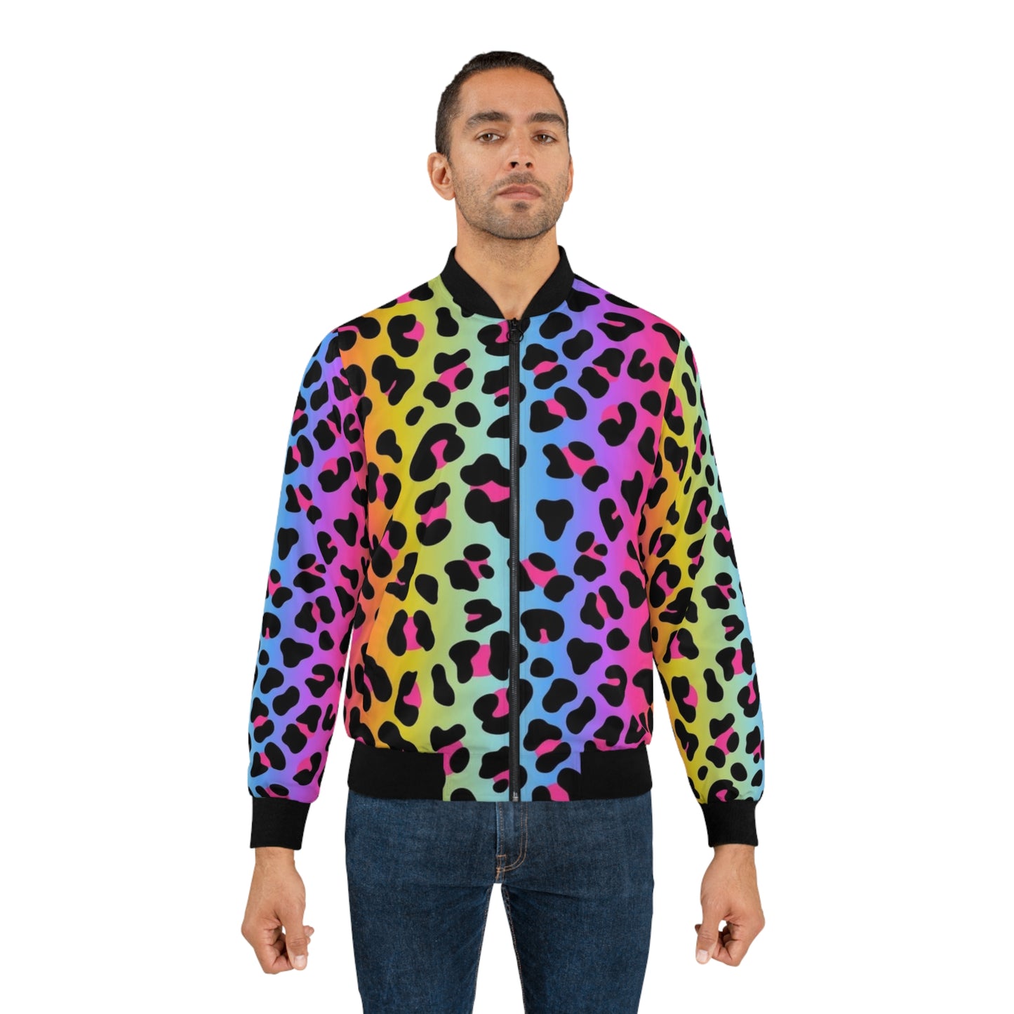 Rainbow Leopard Print Bomber Jacket