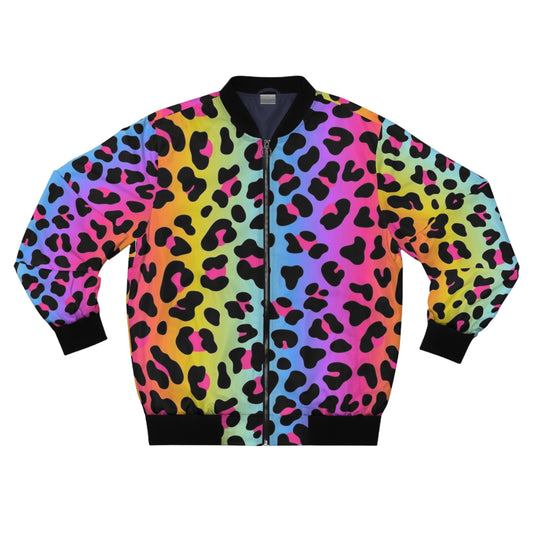 Rainbow Leopard Print Bomber Jacket